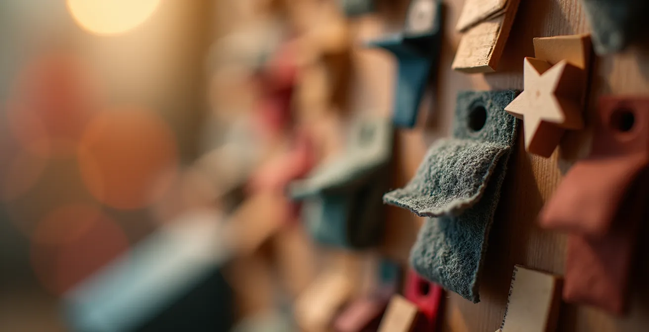 Vue macro sur des cases numérotées d'un calendrier avec des profondeurs et textures variées